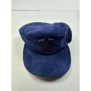Vtg 90s Two Elk Vail Suede Leather StrapBack Hat Logo Ski Blue Colorado